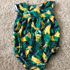 Banana print bubble romper with flutter sleeves